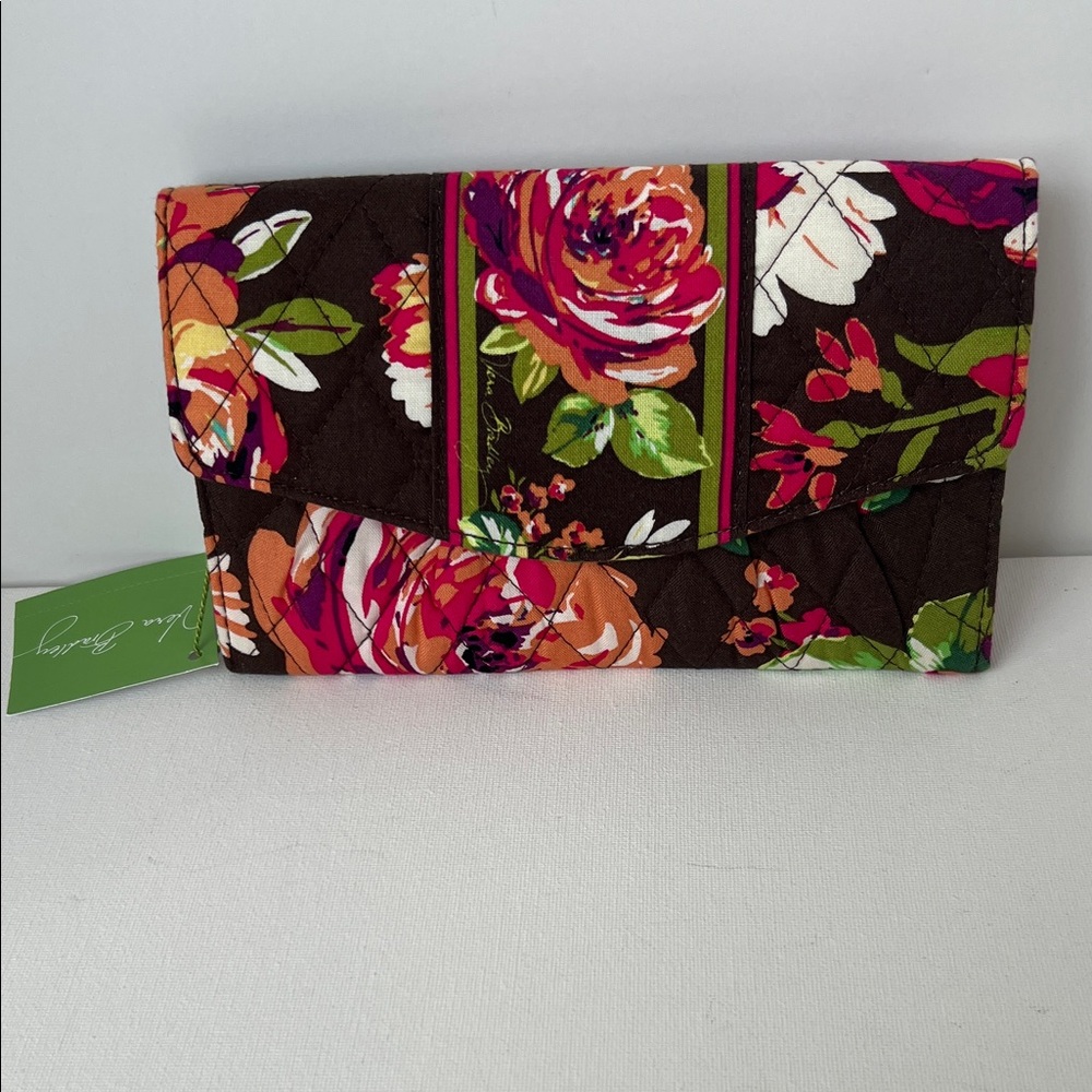 Vera Bradley Quilted Floral Clutch in Brown, Pink, Orange & Green